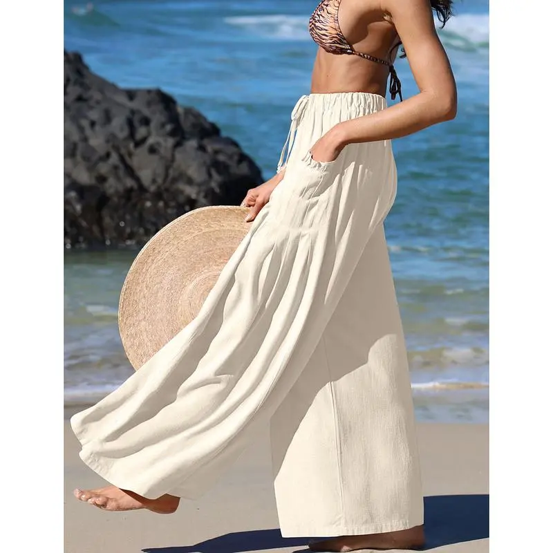 Women’s Linen Wide-Leg Pants-Loose Fit, Boho Summer Style