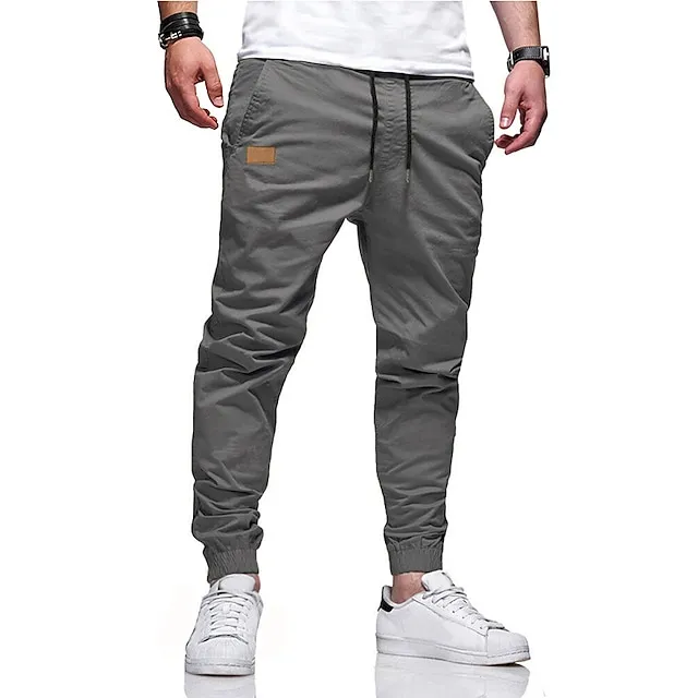 Men's Cargo Pants Cargo Trousers Joggers Trousers Casual Pants Drawstring Elastic Waist Elastic Cuff Plain Sports Outdoor Running Cotton Cotton Blend Streetwear Workout ArmyGreen Black