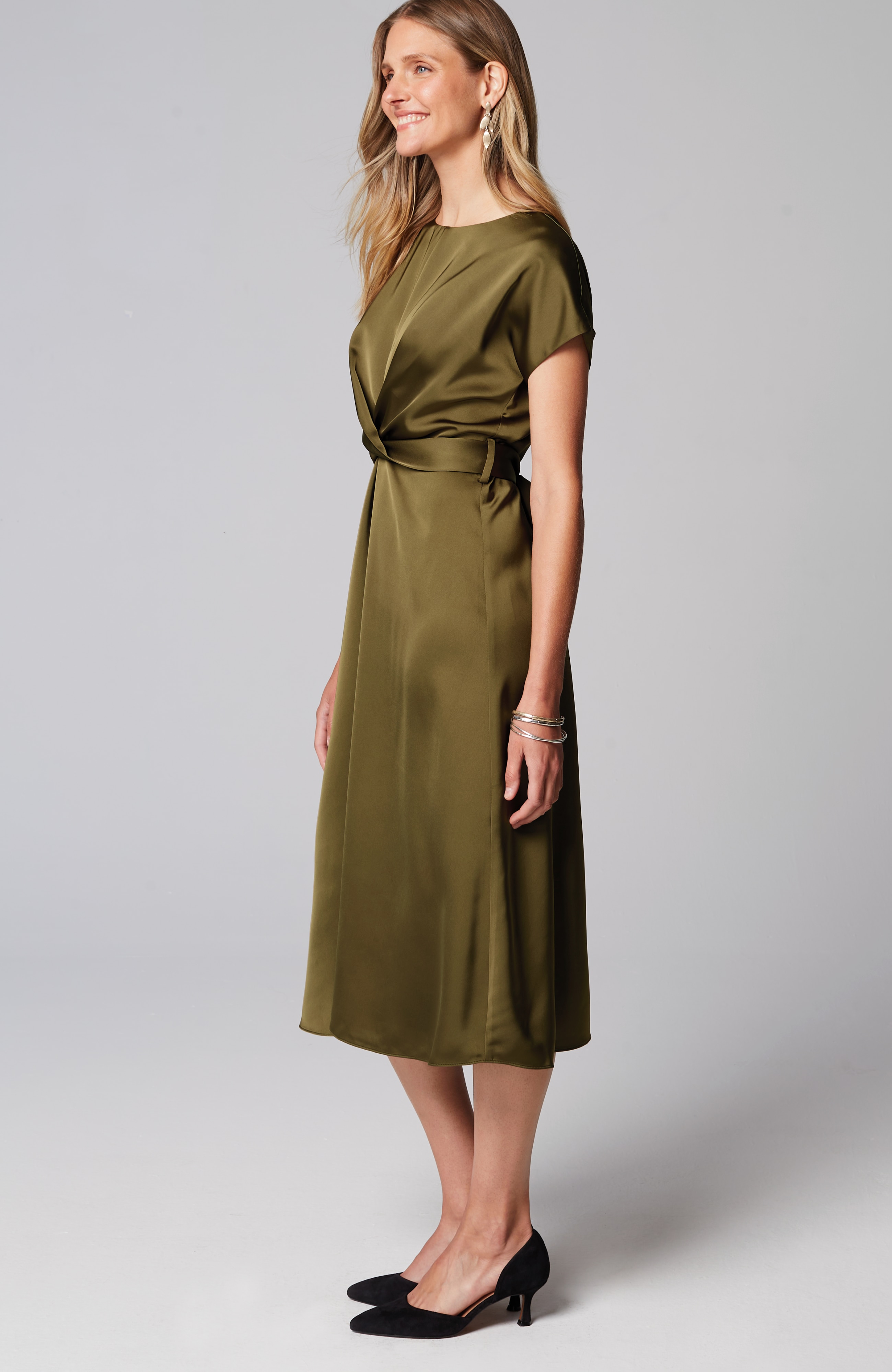 Wearever Satin Wrap-Waist Dress