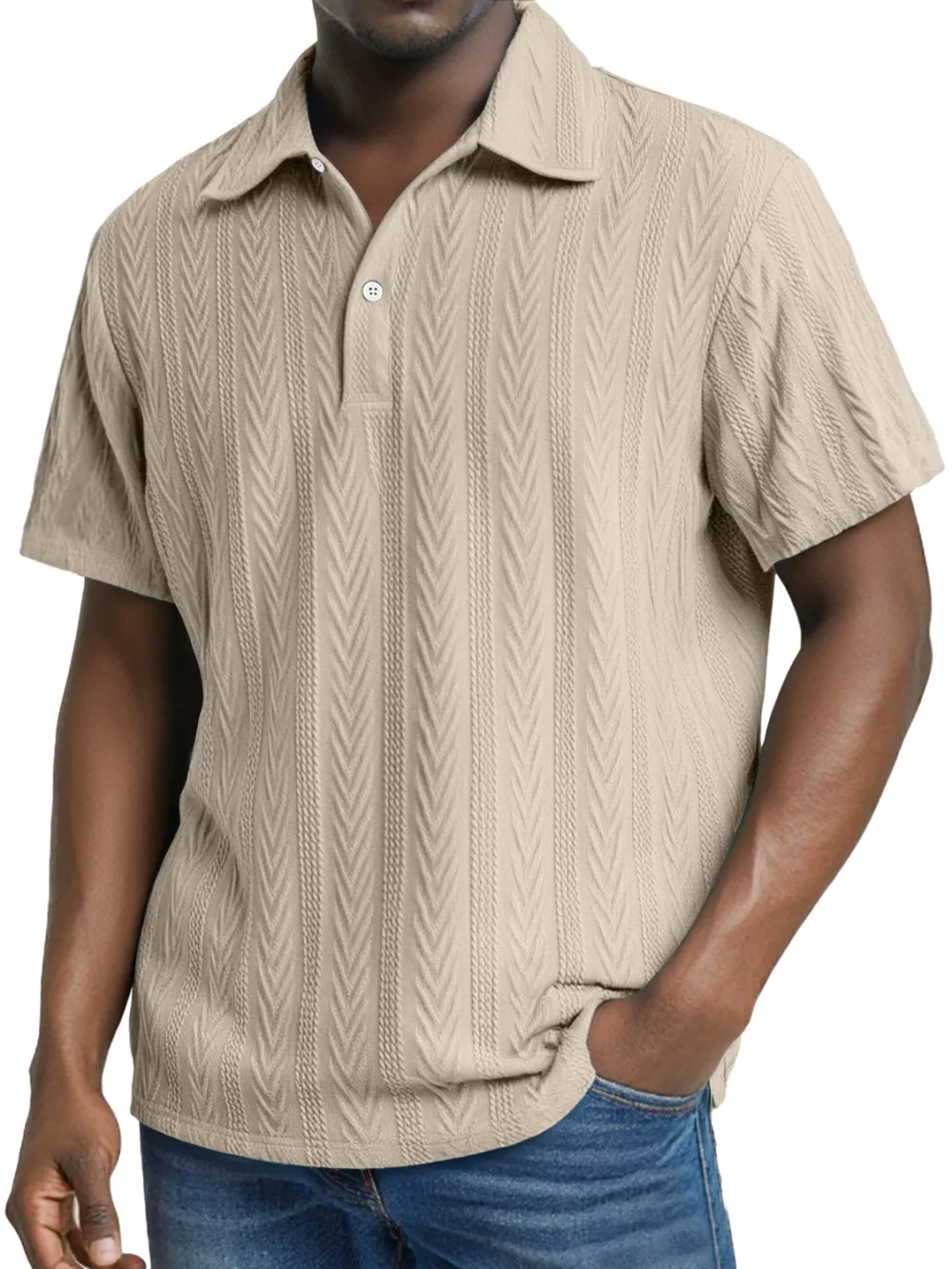 Men's Daily Jacquard Texture Casual Lapel Button Short-sleeved Polo Shirt