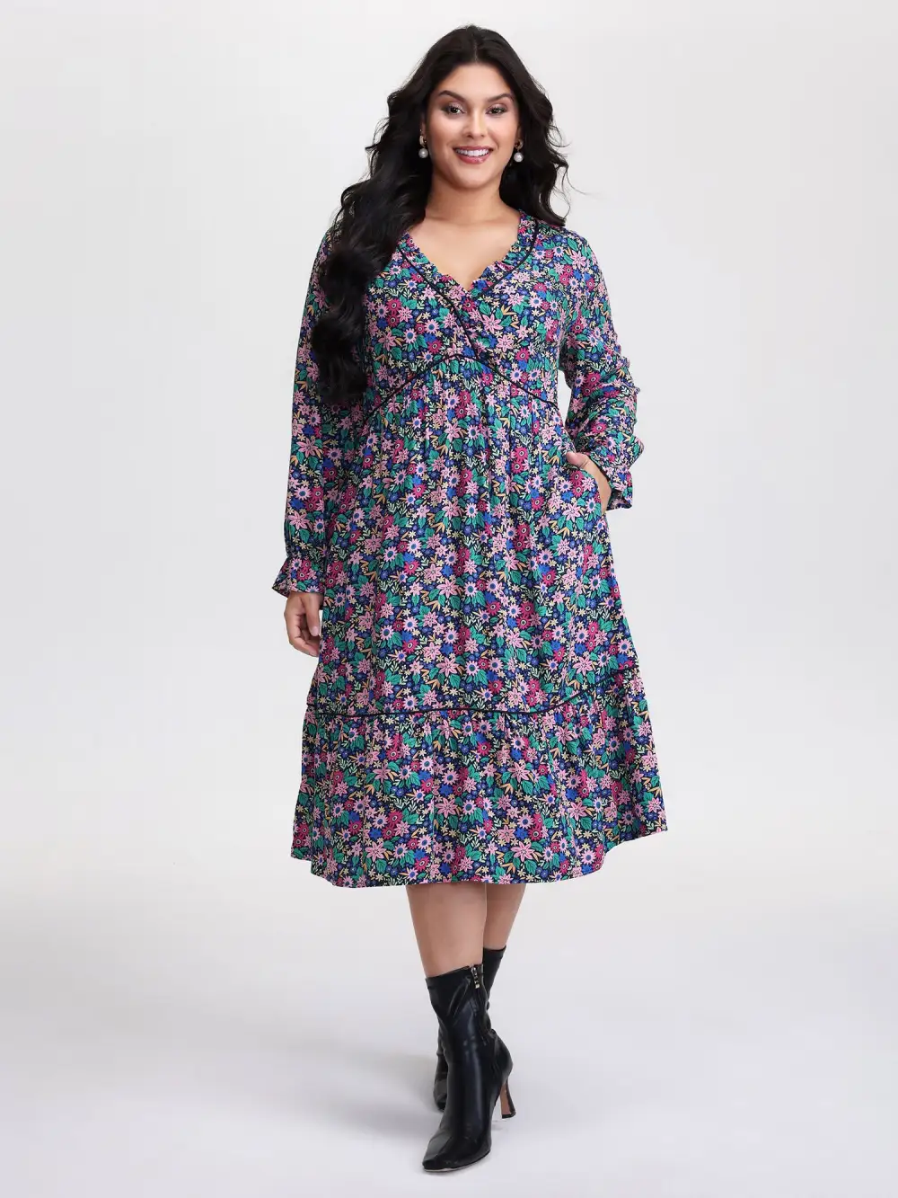 Supersoft Ribbon Floral Print Midi Dress