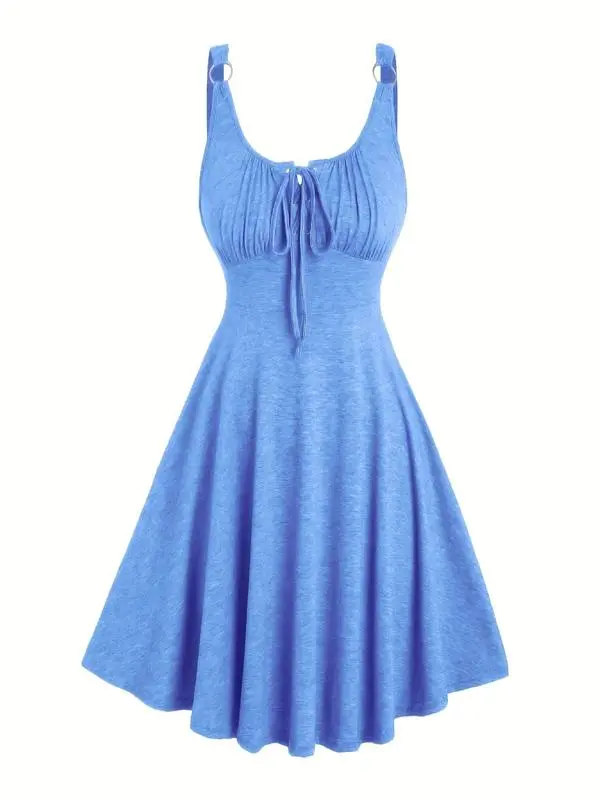 Women's Lace-Up Tie Front A-Line Tank Dress – Casual Summer Style