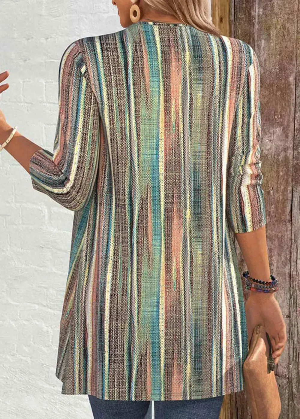 Multi Color Ruffle 3/4 Sleeve Light Cardigan