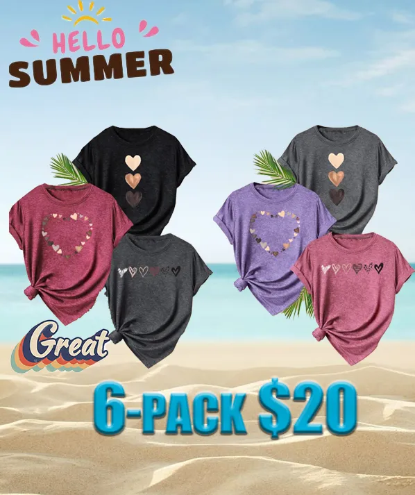 Women's Heart Print Graphic Tee – Casual Short Sleeve T-Shirt