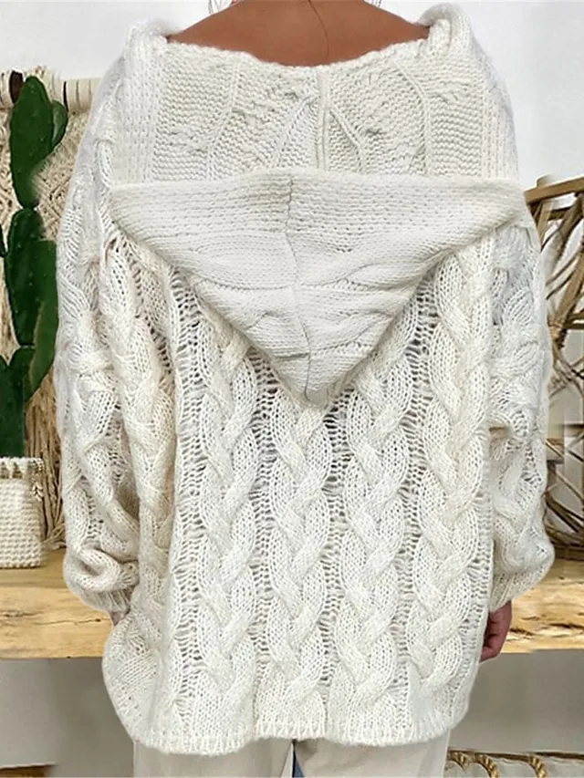 Women's Pullover Sweater Jumper Hooded Cable Knit Oversized Fall Winter Daily Going out