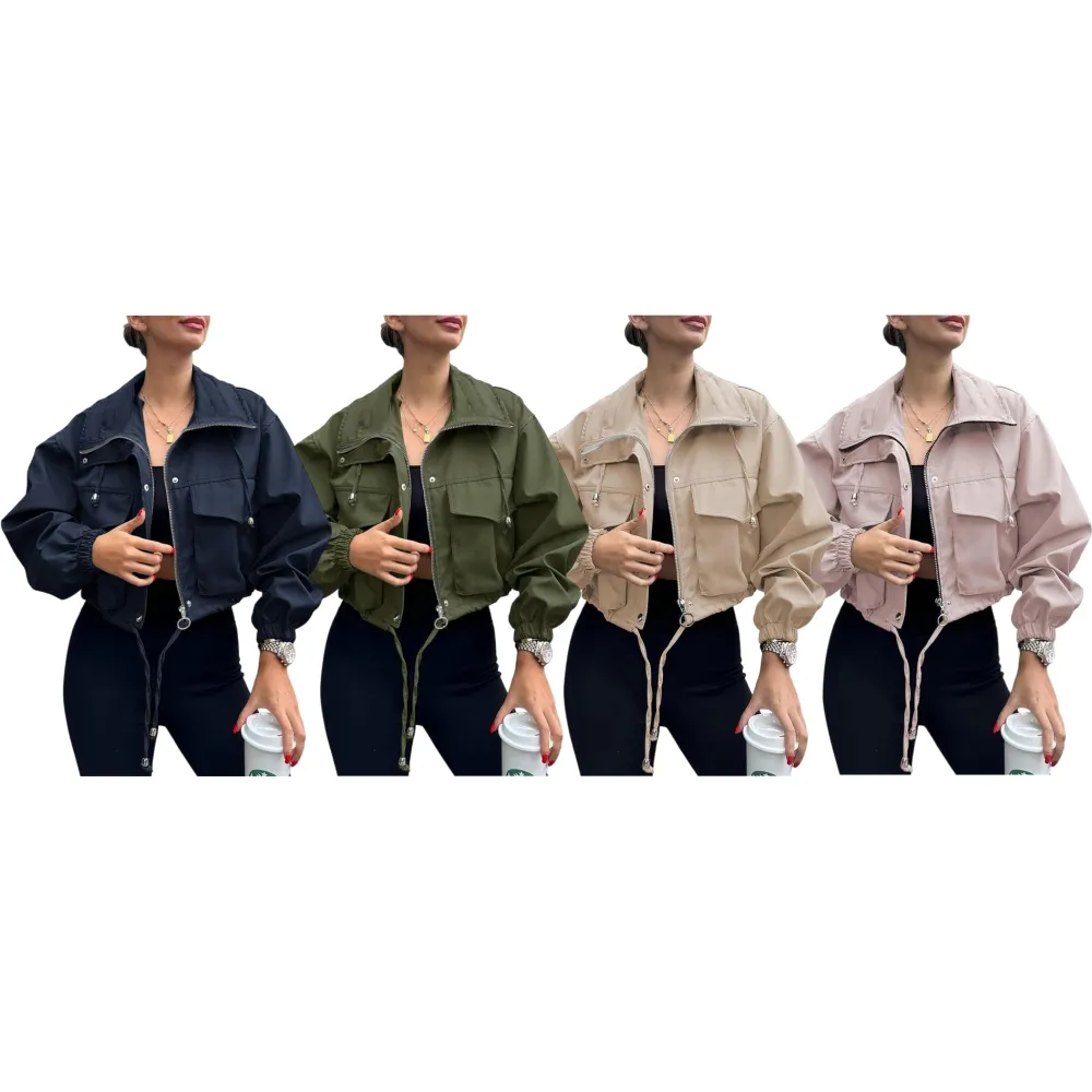 Women's Solid Zip Up Crop Jacket