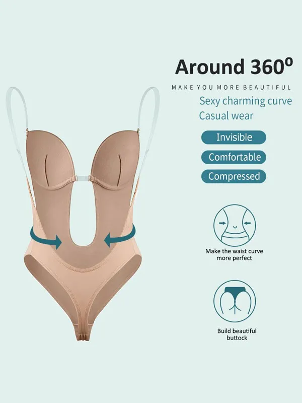 Deep V backless belly corset evening dress shapewear invisible straps bra