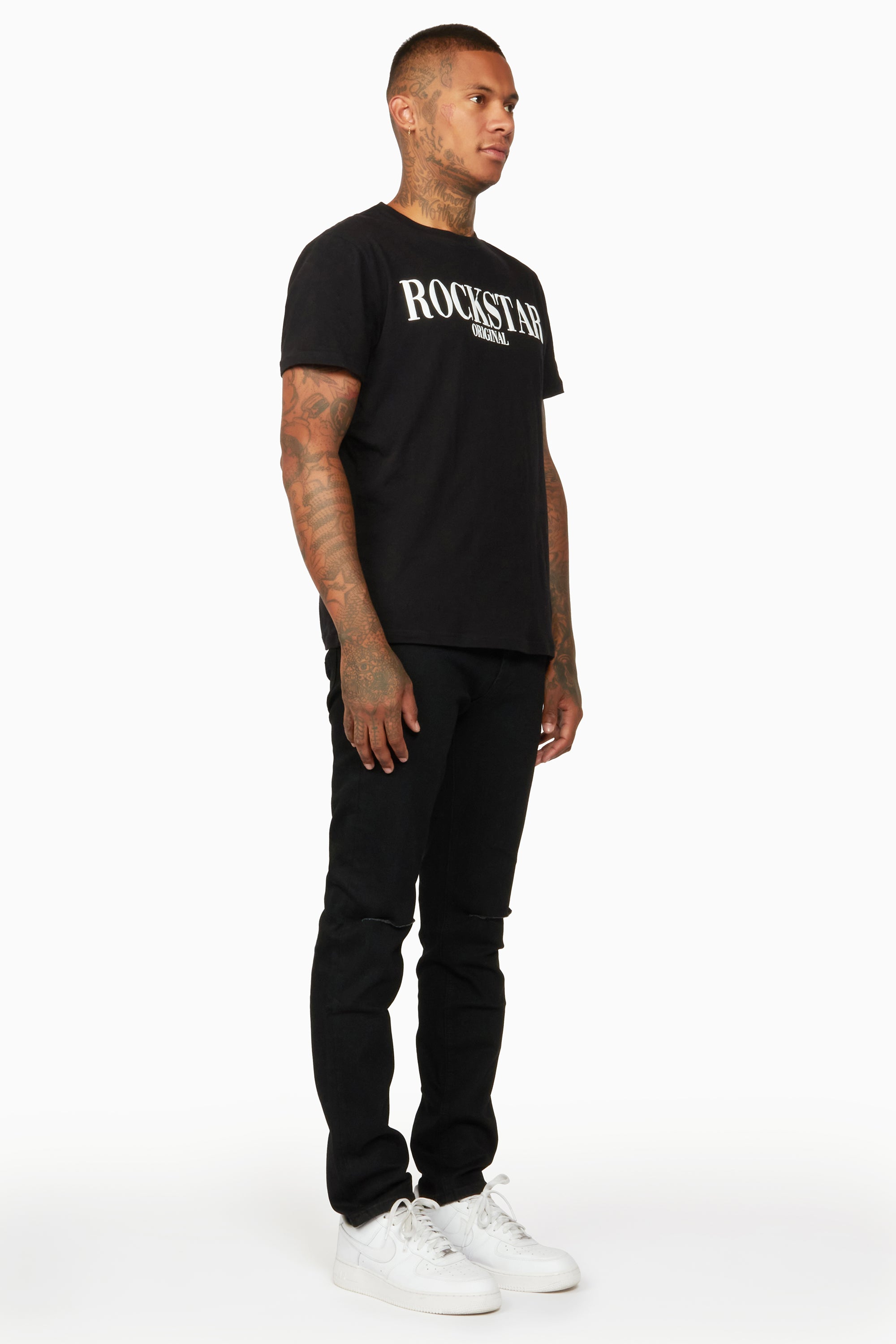 Oscar Black Knee Slit 5 Pocket Jean Straight Fit
