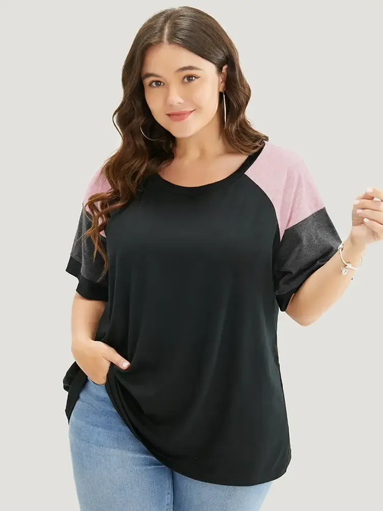 Colorblock Contrast Crew Neck Raglan Sleeve T-shirt