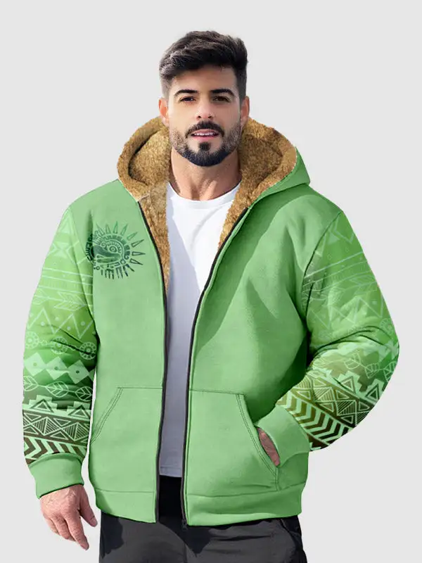 Men's Full Zip Western Print Fleece Hoodie Jacket