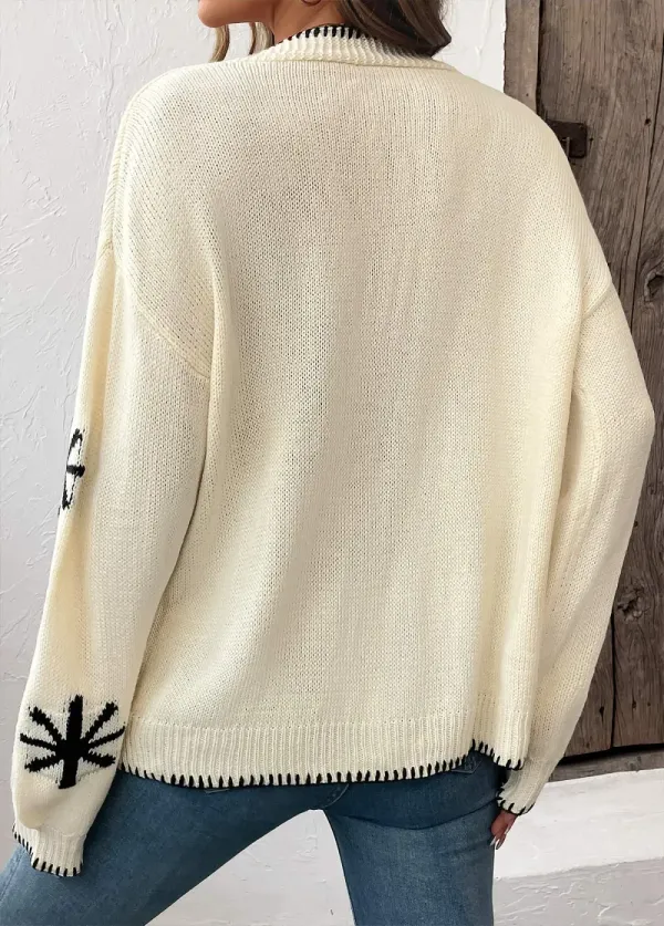 Beige Geometric Print Long Sleeve Cardigan