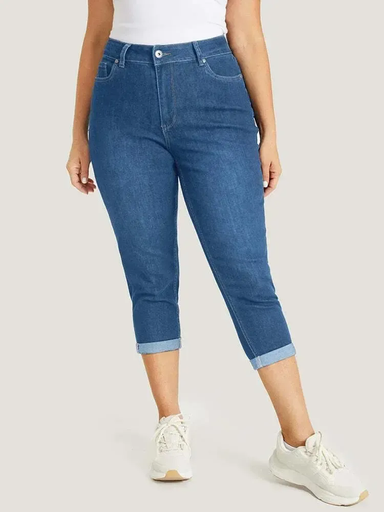 5 Packs-Very Stretchy High Rise Dark Wash Cropped Jeans
