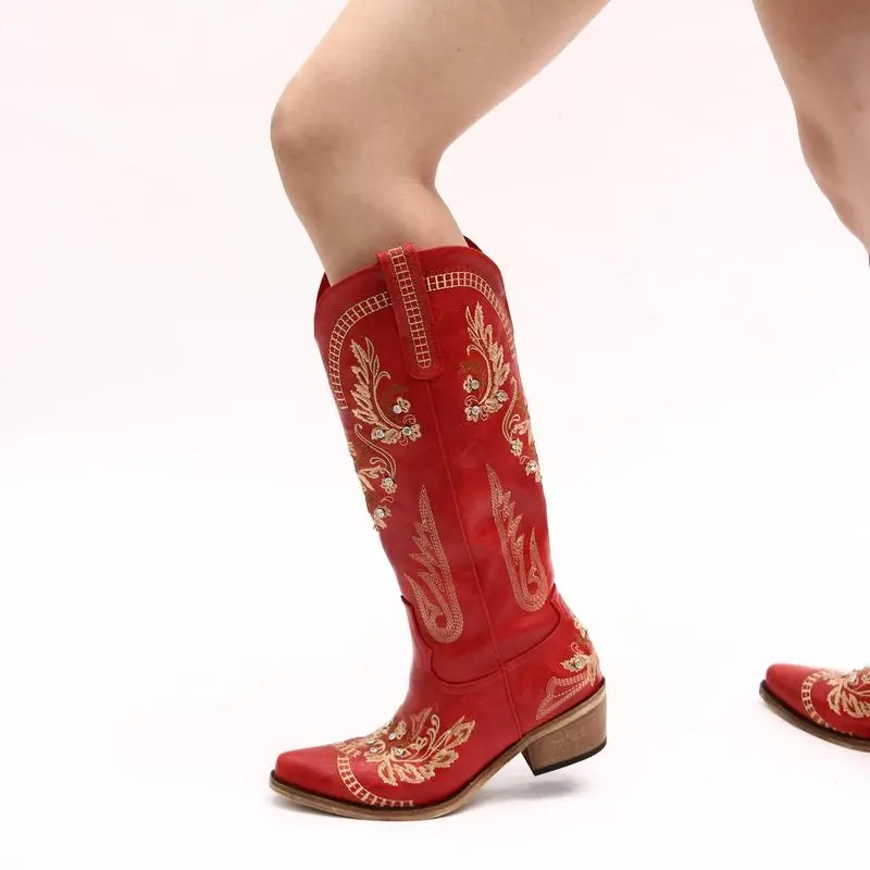 Sparkly Western Boots for Women – Pointed Toe, Zipper, Retro Style