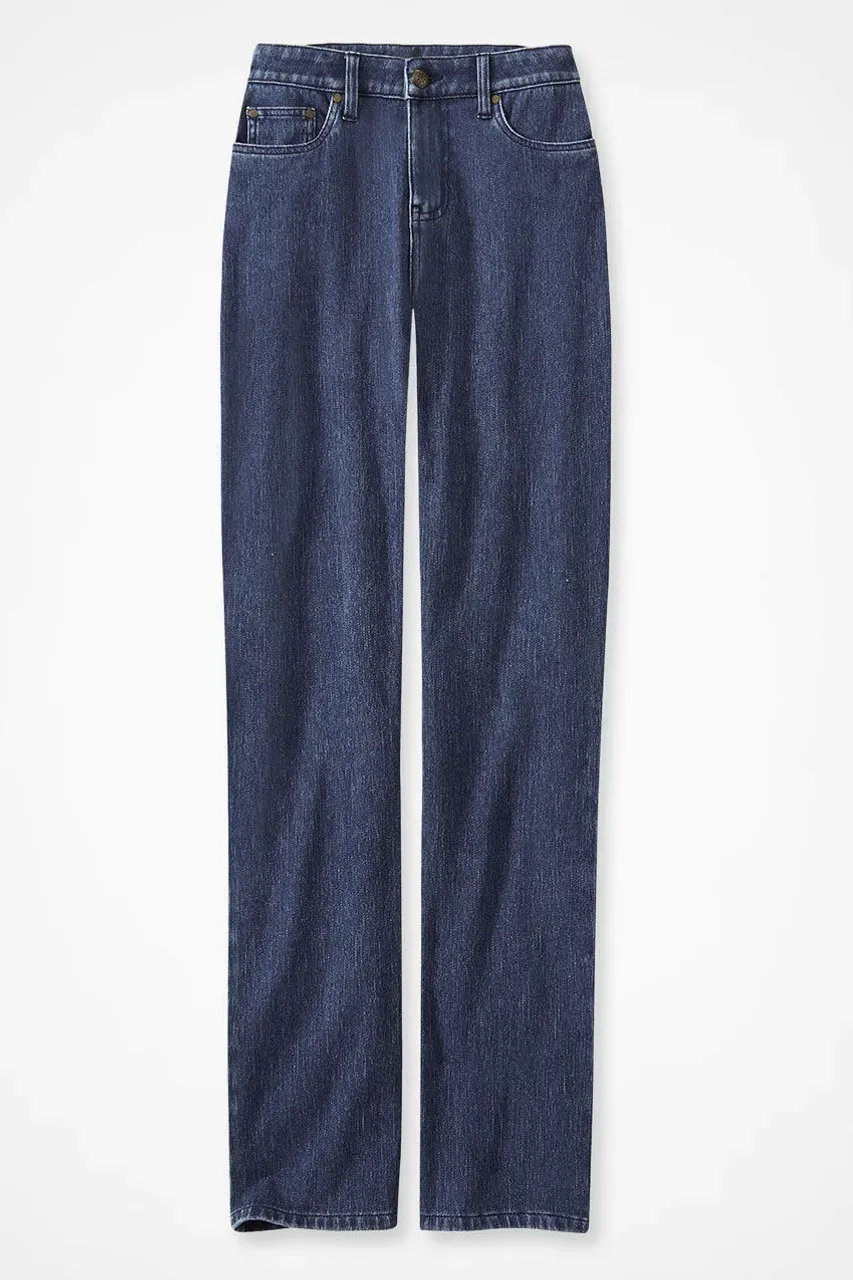 Knit Denim High Rise Straight-Leg Jeans
