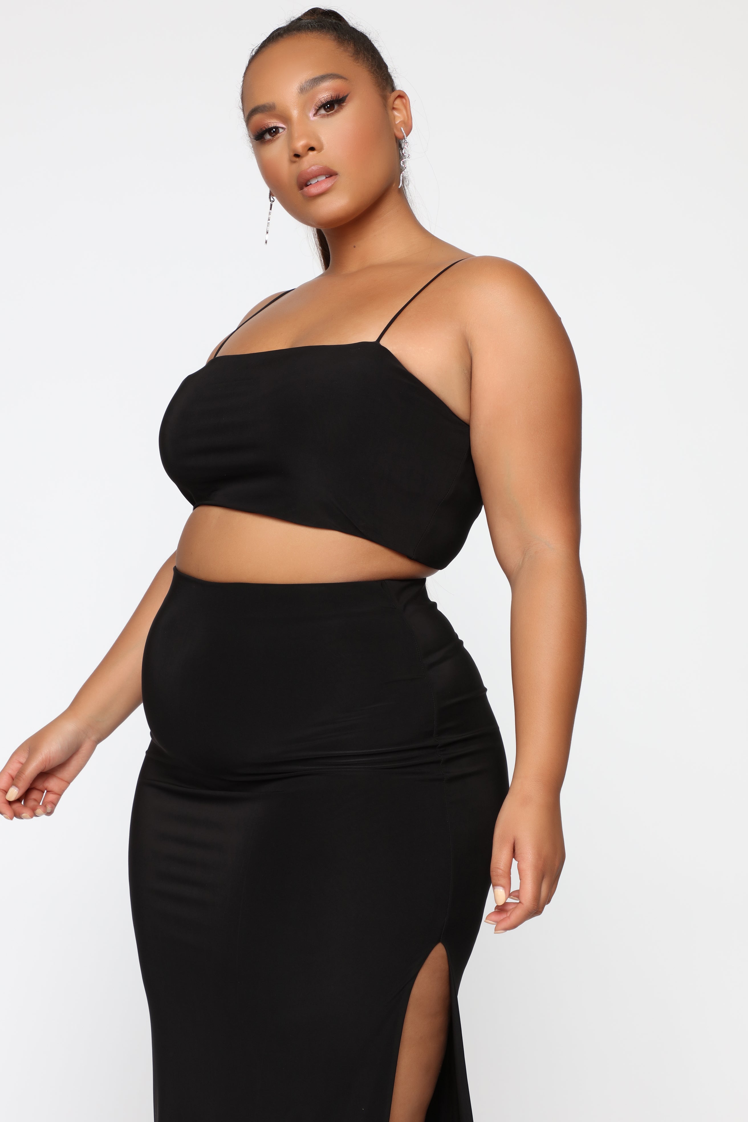 Mariah Slit Skirt Set - Black