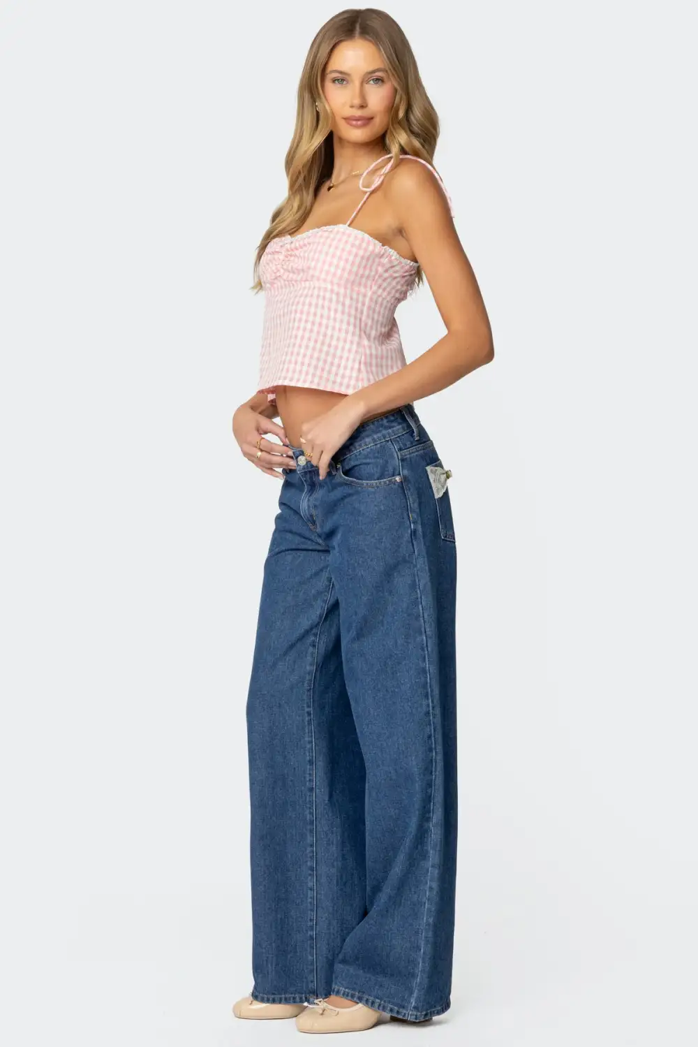 Billie Open Tie Back Gingham Top