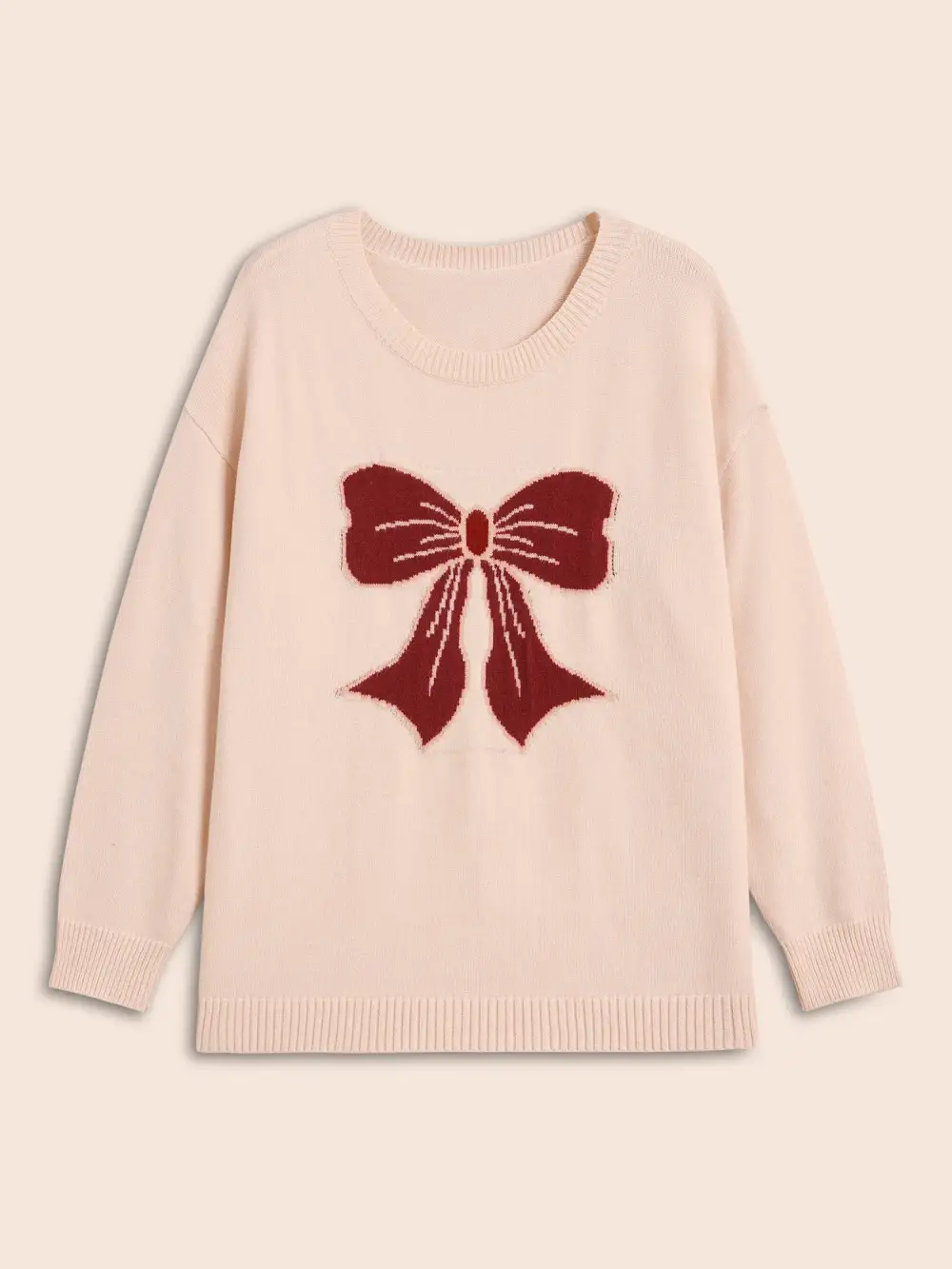 Embroidered Bow Tie Drop Shoulder Pullover