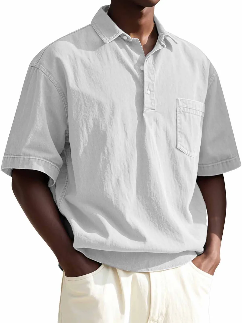 Men's Fashion Vintage Lapel Pocket Short Sleeve Polo Shirt