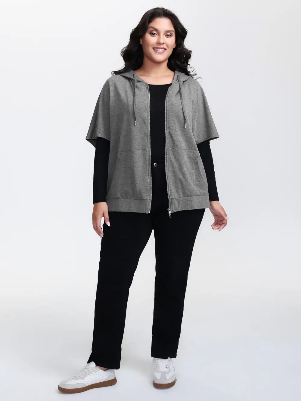 Supersoft Cloak Style Zipper Hooded Jacket