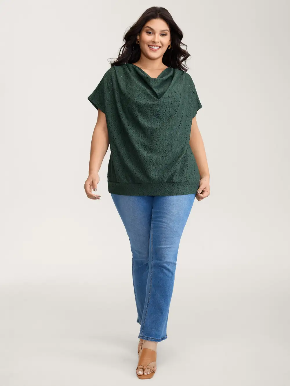 Draped Neckline Textured Button Back Blouse