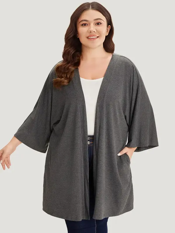 Supersoft Essentials Plain Open Front Pocket Batwing Sleeve Kimono