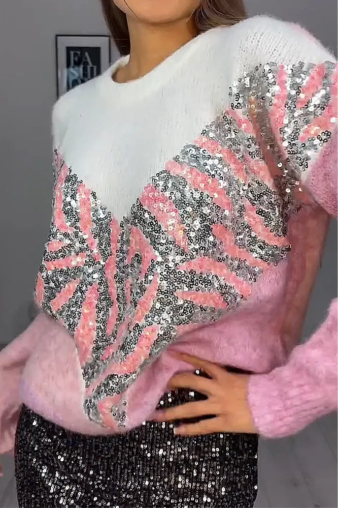 Women's fashion leopard print sequined sweater