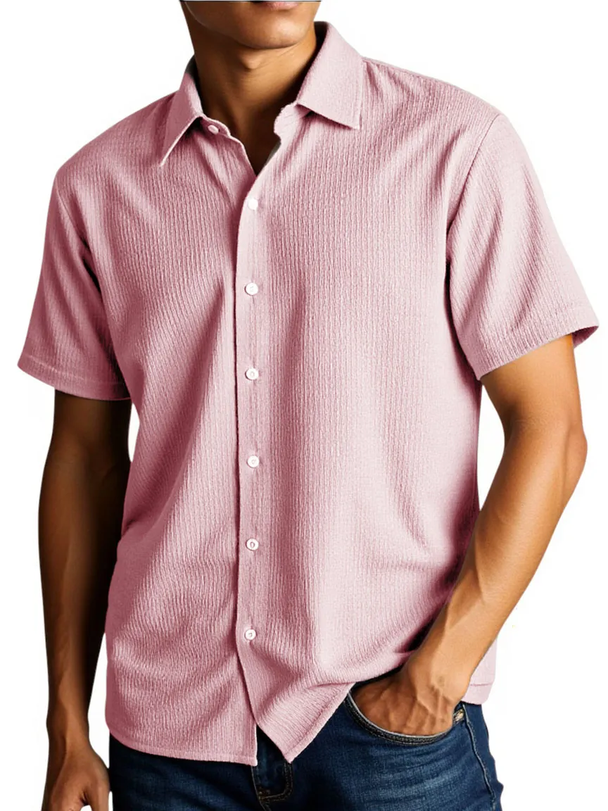 Men's Stylish And Comfortable Everyday Texture Fabric Short-sleeved Lapel Shirt