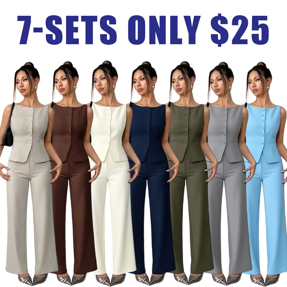 Women's Summer Two-Piece Set – Button Tank Top & Wide Leg Pants