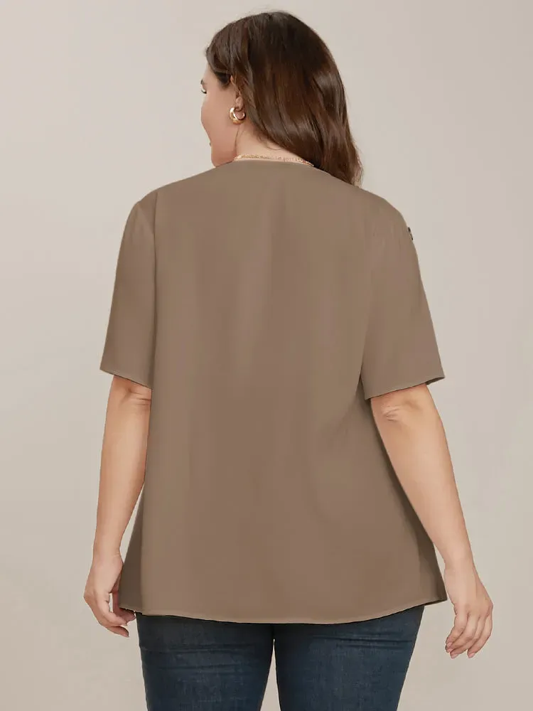 Plain Round Neck Button Detail Blouse