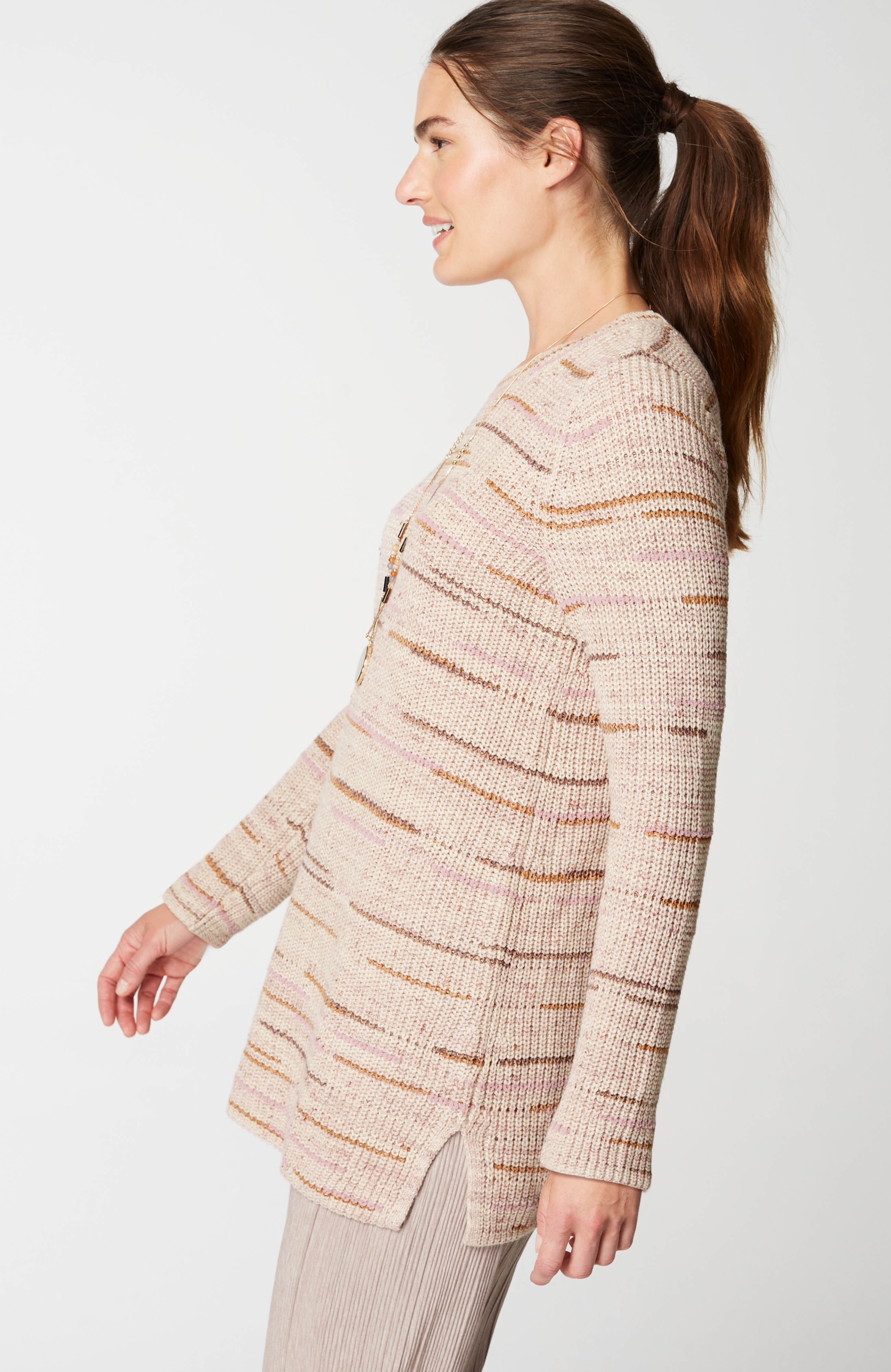 Pure Jill Crew-Neck Intarsia Striped Tunic