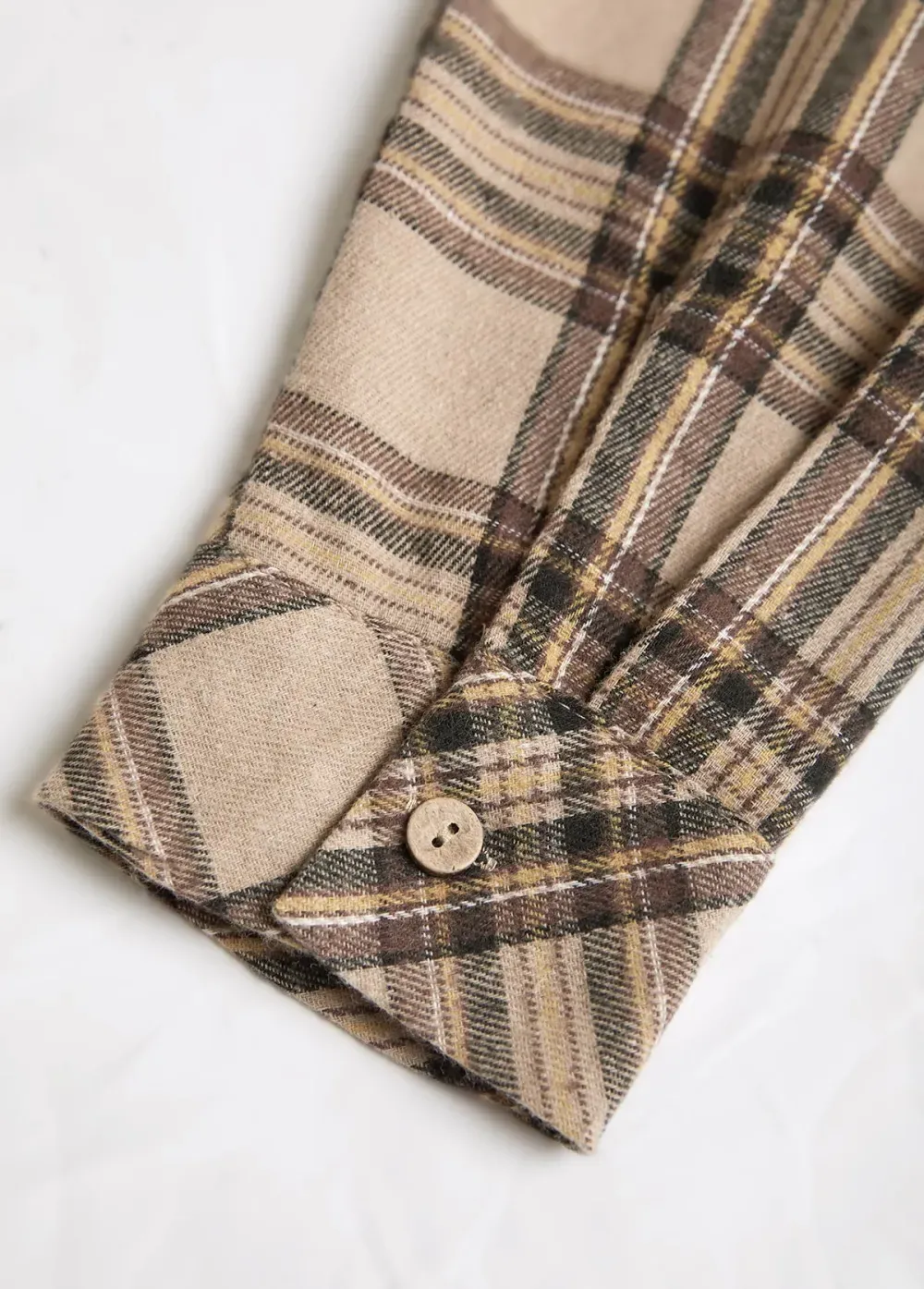 Light Coffee Button Plaid Long Sleeve Shirt