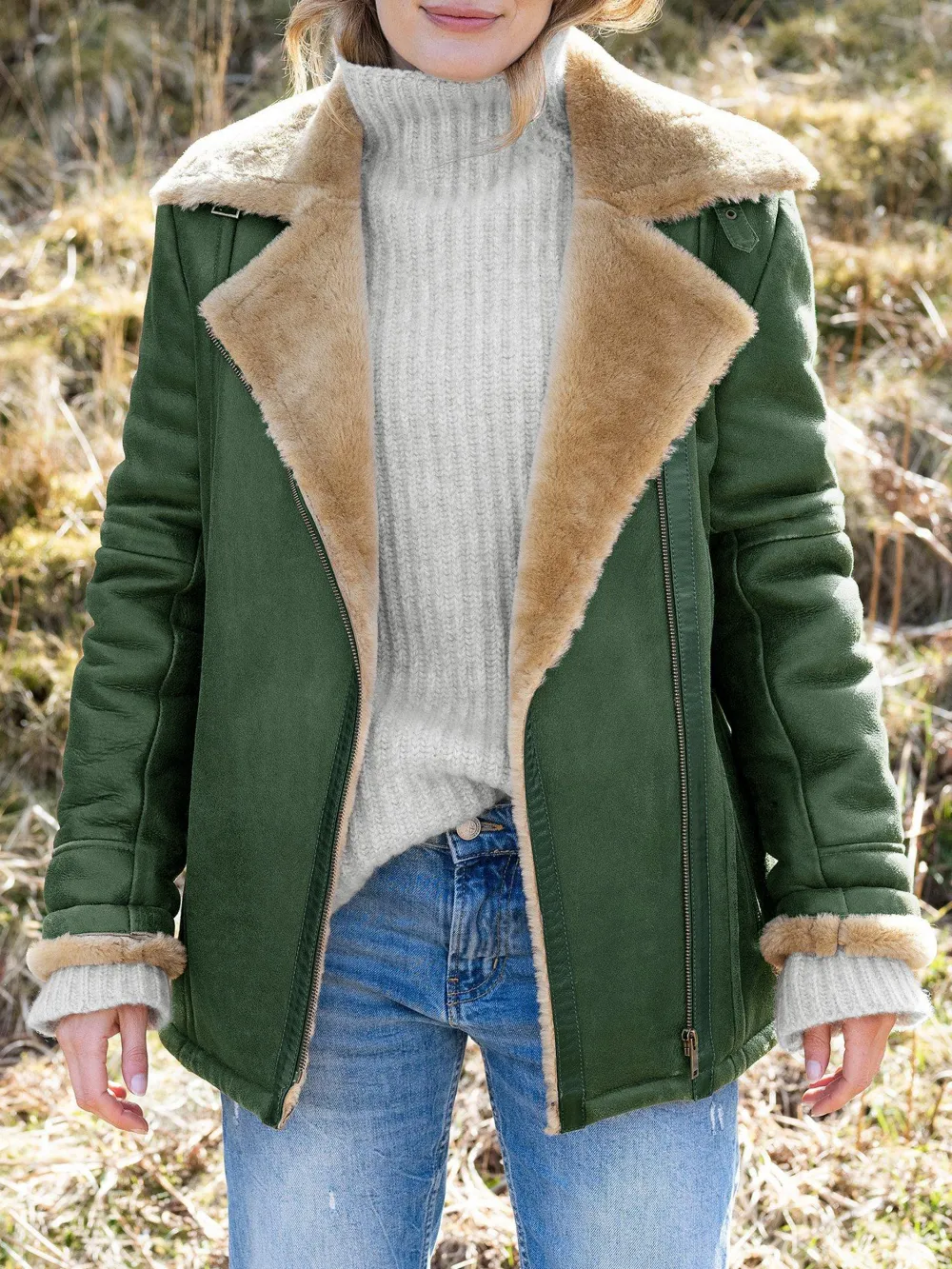 Boyfriend Aviator Sheepskin Jacket, Antique/Camel