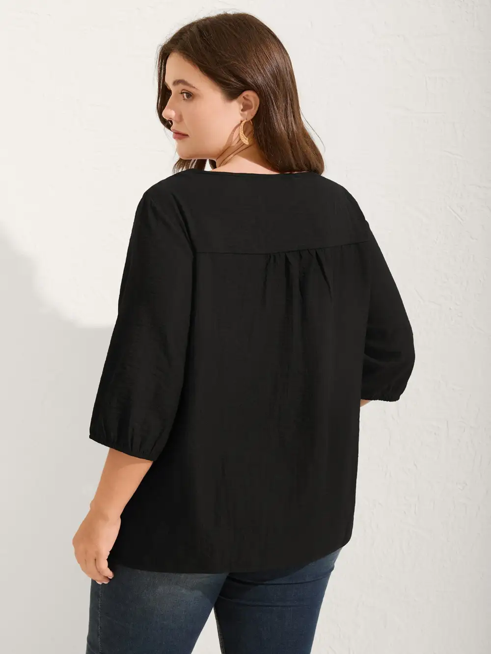 Floral Embroidered Tie Knot Lantern Sleeve Blouse