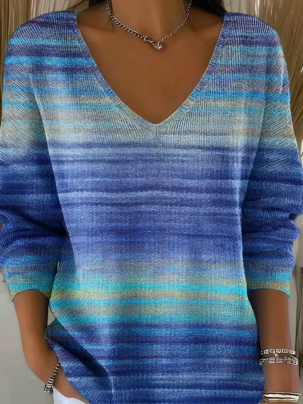 Casual Ombre V Neck Sweater