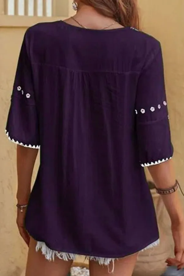 Casual Print Patchwork O Neck T-Shirts(5 colors)