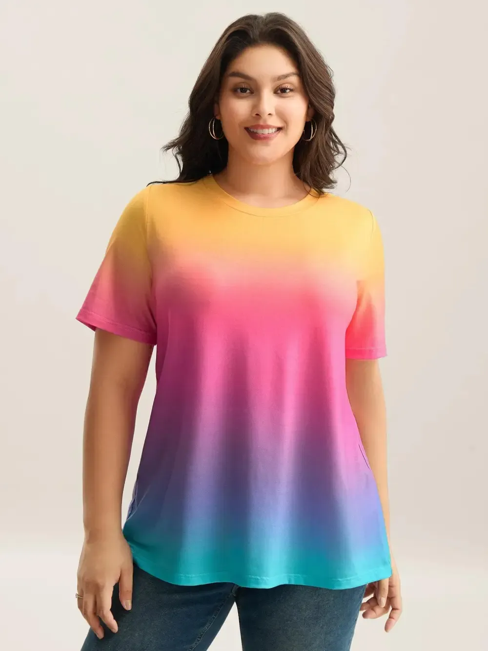 Ombre Gradient Crew Neck Curvy T-Shirt