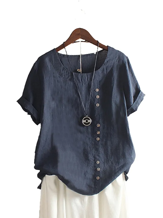 Women's Shirt Linen Shirt Linen Casual Daily Weekend Patchwork