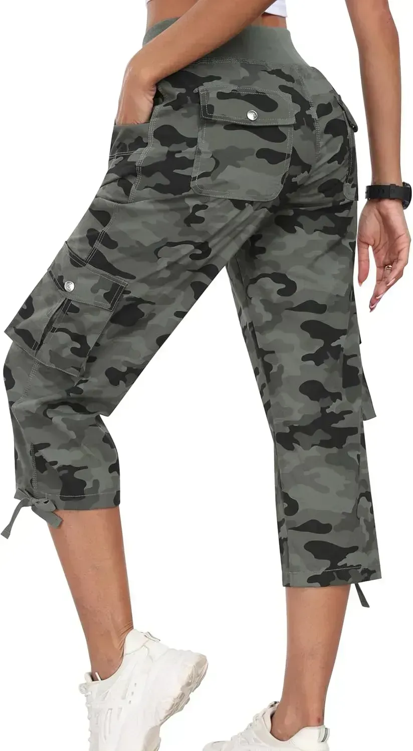 MoFiz Womens Capris with Pockets Loose Fit Casual Capri Pants Dressy Lightweight Ladies Baggy Cargo Pants for Hiking