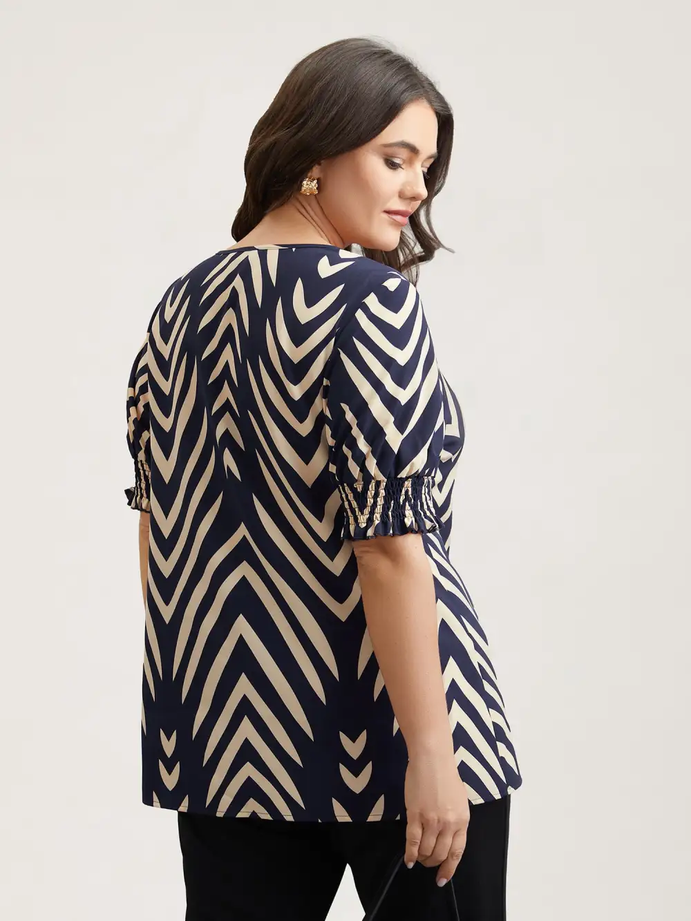 Geometric Print Ruffled Shirred Shirt