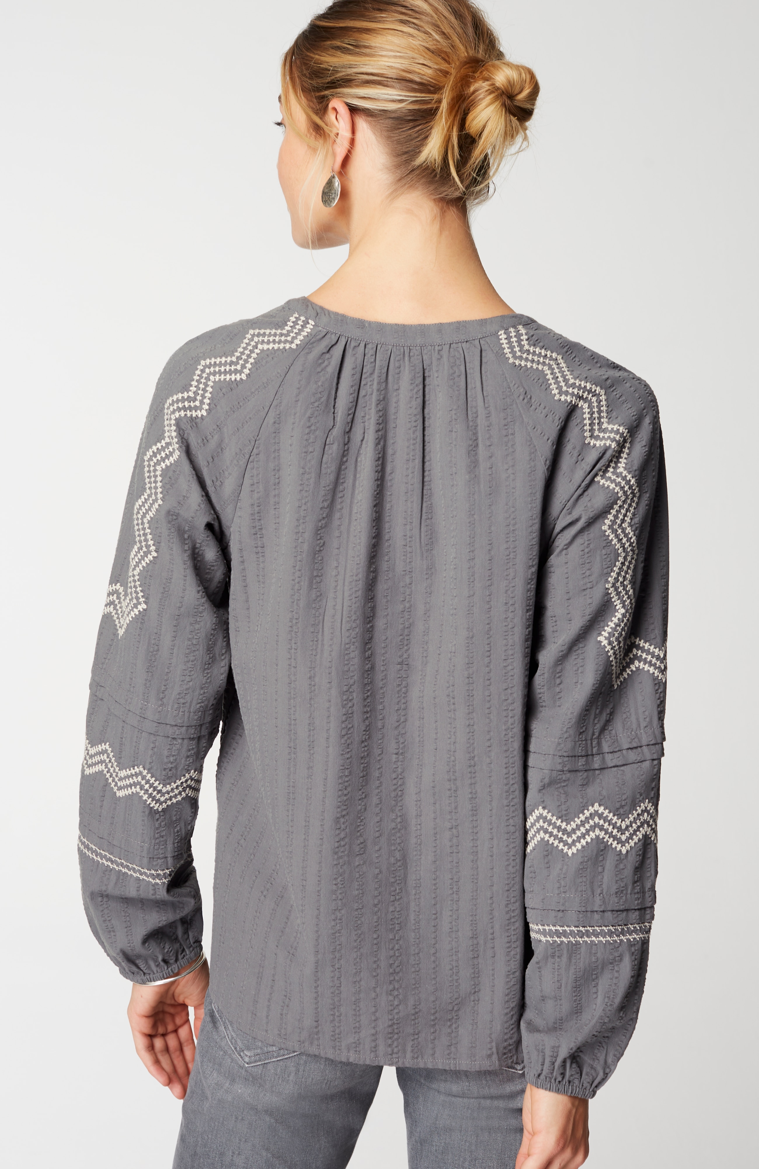 Pure Jill Pintucked Embroidered Blouse