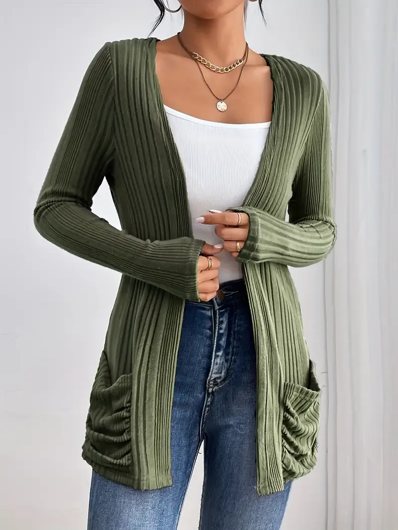 Soft Green V-Neck Long Sleeve Cardigan