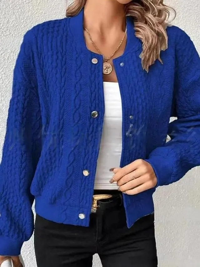 Women's Casual Jacket Dailywear Stand Collar Button Solid Color Warm Fashion Loose Fit Outerwear Long Sleeve