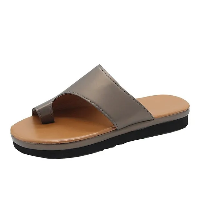 Women's Sandals Flat Sandals Orthopedic Sandals Bunion Sandals Outdoor Slippers Outdoor Daily Beach Summer Flat Heel Open Toe Casual Minimalism PU Leather Faux Leather Loafer Solid Color Leopard