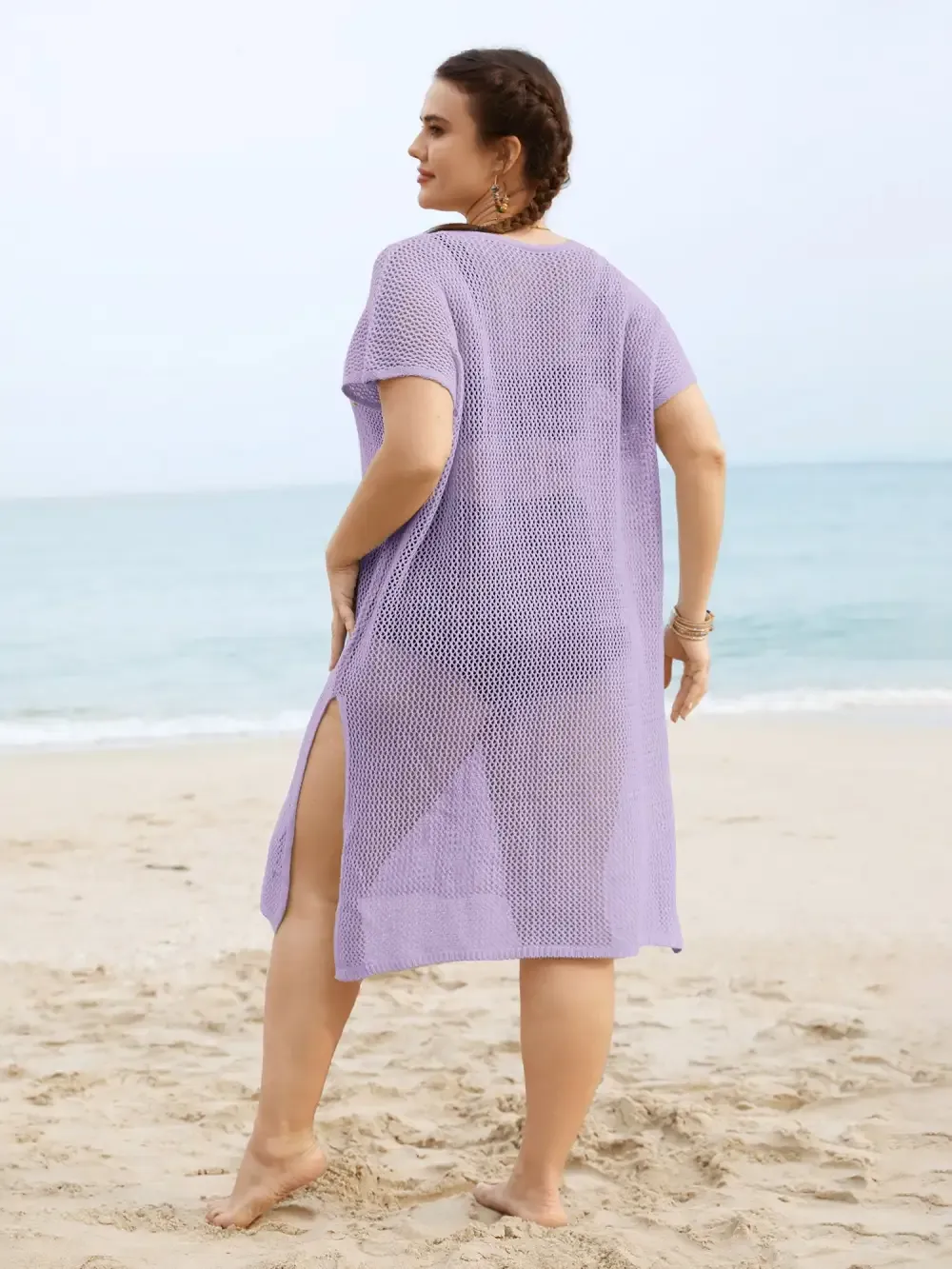 Stereo Flower Design Slit Hem Swim Cover Up