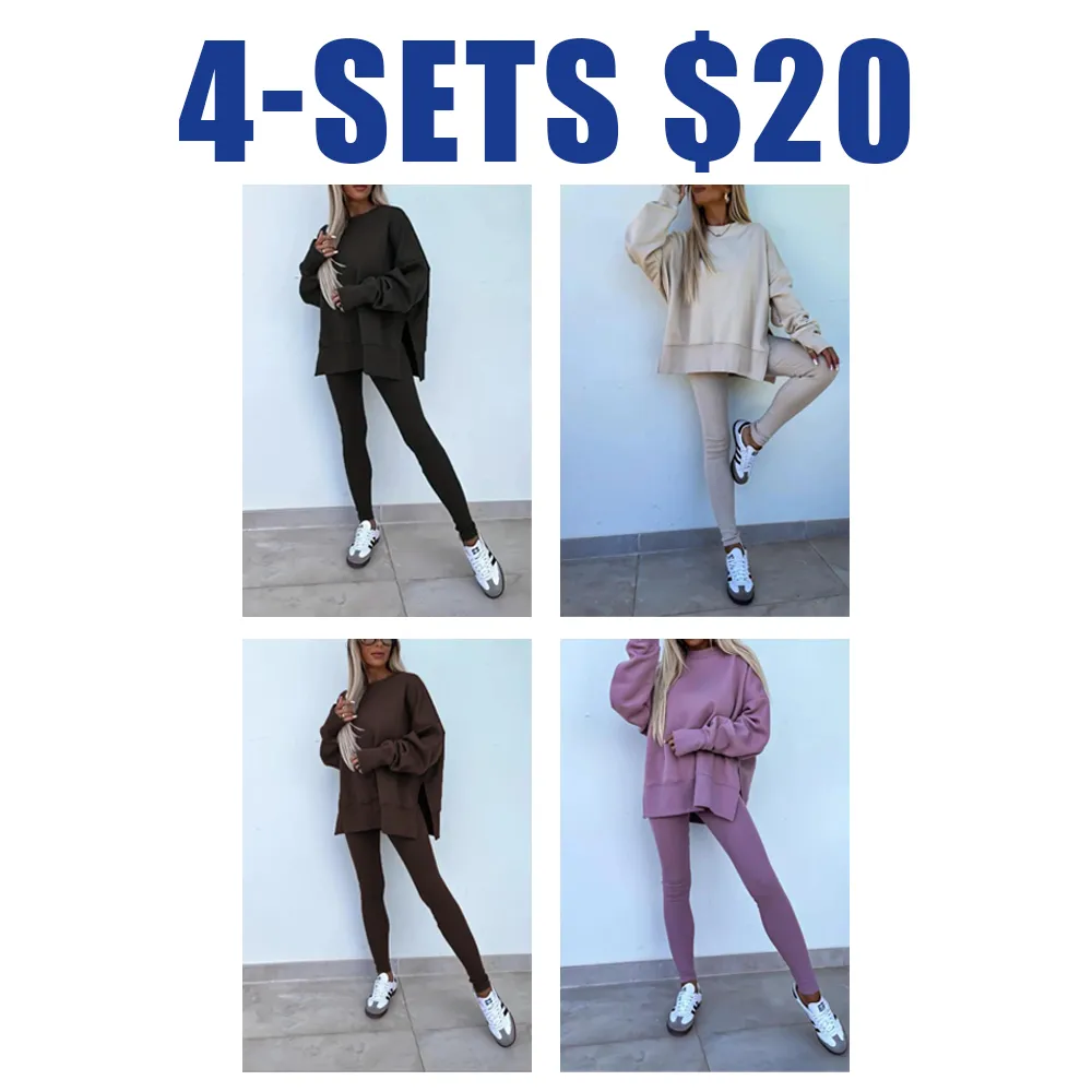 Women's Solid Drop Shoulder Sweatshirt & Pants Set – Casual, Cozy, All-Season Sportswear