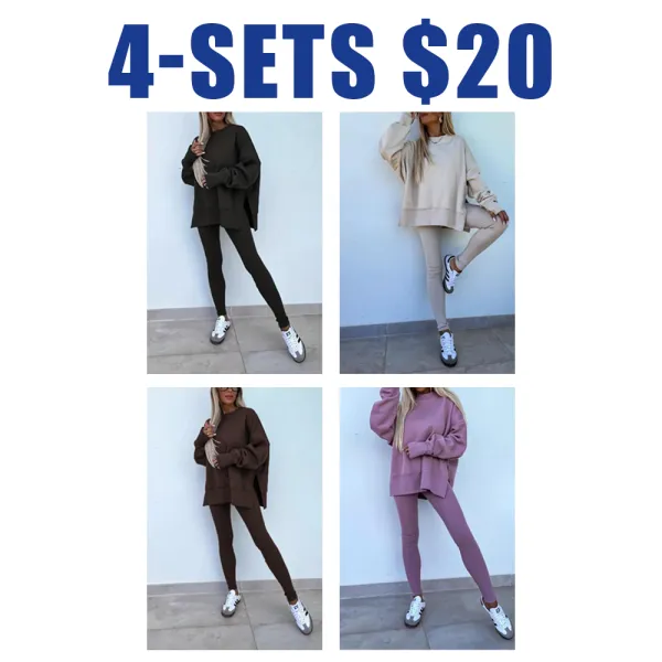 Women's Solid Drop Shoulder Sweatshirt & Pants Set – Casual, Cozy, All-Season Sportswear
