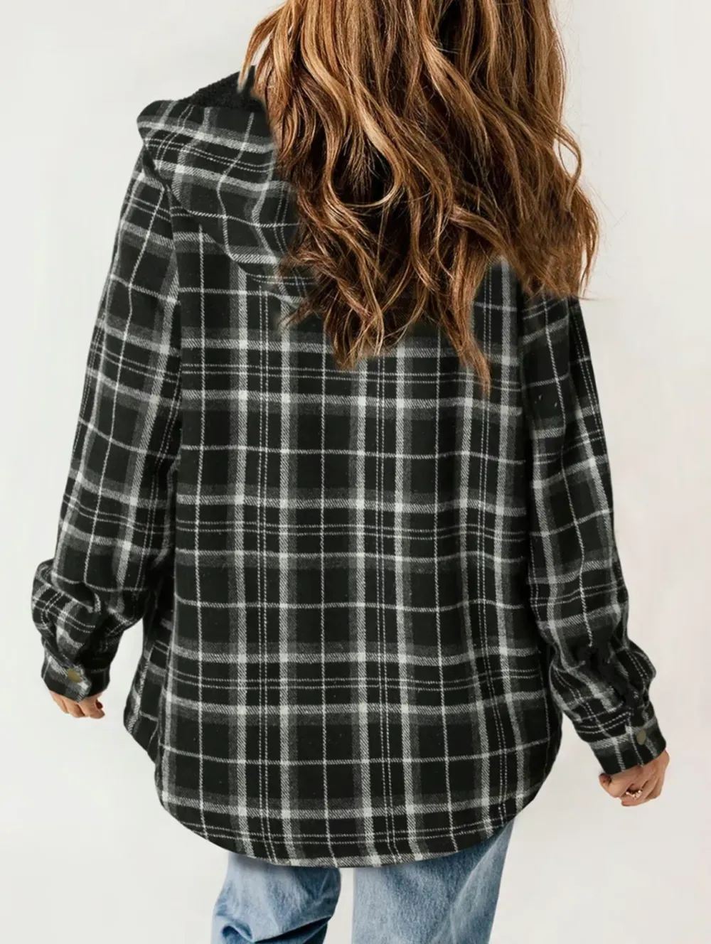 ⚡Black Friday Fun 🖤Women's Hooded Plaid Fleece Coat
