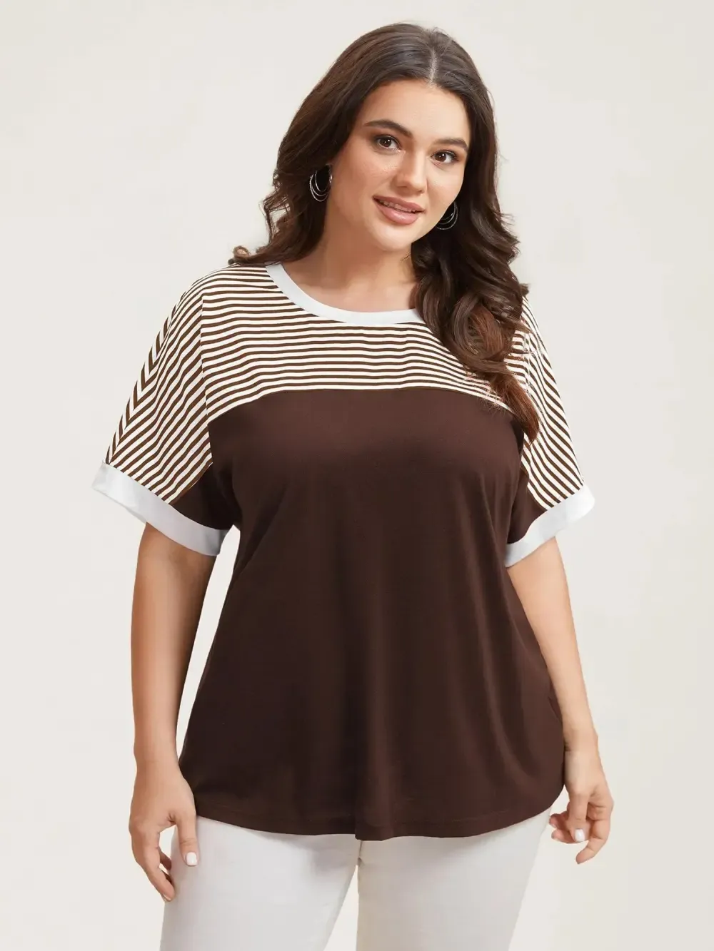 Solid and Striped Contrast Hem T-Shirt