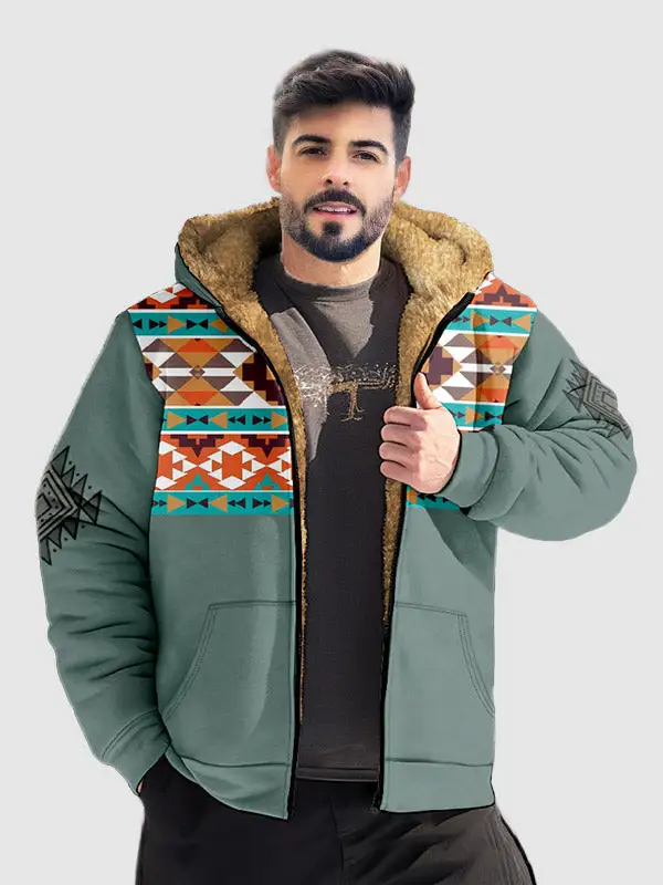 Men's Vintage Fleece Full Zip Hoodie Fleece Sherpa Jacket