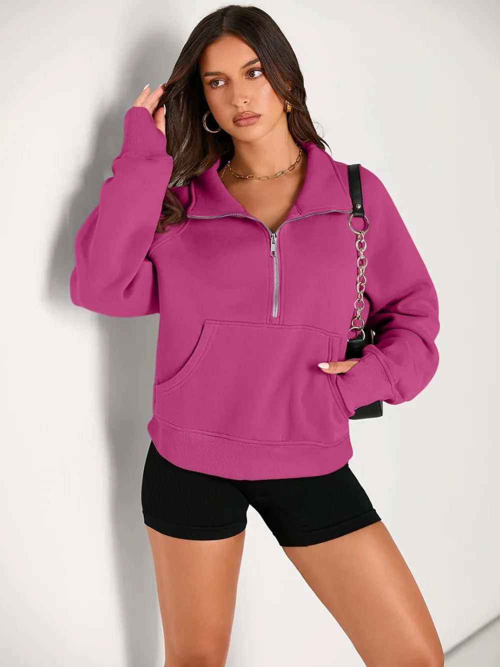 Womens Sweatshirts Half Zip Cropped Pullover Fleece Quarter Zipper Hoodies Fall outfits Clothes Thumb Hole